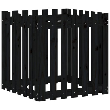 vidaXL Ζαρντινιέρα με Σχέδιο Φράχτη Μαύρη 70 x 70 x 70 εκ. Μασίφ Πεύκο
