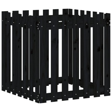 vidaXL Ζαρντινιέρα με Σχέδιο Φράχτη Μαύρη 70 x 70 x 70 εκ. Μασίφ Πεύκο