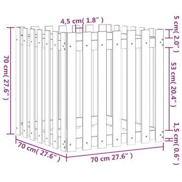 vidaXL Ζαρντινιέρα με Σχέδιο Φράχτη Μαύρη 70 x 70 x 70 εκ. Μασίφ Πεύκο