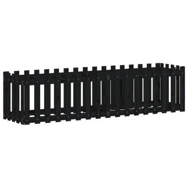 vidaXL Ζαρντινιέρα με Σχέδιο Φράχτη Μαύρη 200x50x50 εκ. Μασίφ Πεύκο