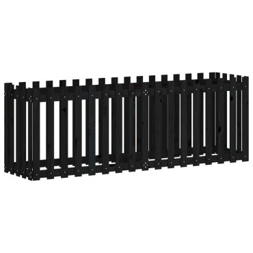 vidaXL Ζαρντινιέρα με Σχέδιο Φράχτη Μαύρη 200x50x70 εκ. Μασίφ Πεύκο
