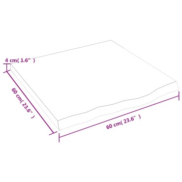 vidaXL Επιφάνεια Τραπεζιού 60x60x(2-4)cm Ακατέργαστο Μασίφ Ξύλο Δρυός 1 τεμ.