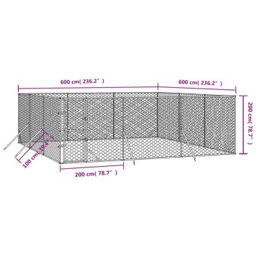 vidaXL Κλουβί Σκύλου Εξωτερ. Χώρου Ασημί 6x6x2 μ. Γαλβανισμένο Ατσάλι