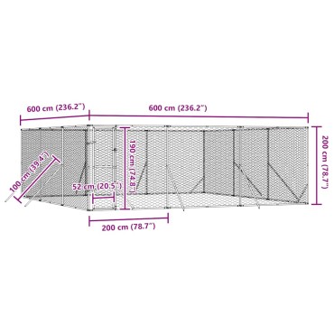 vidaXL Κλουβί Σκύλου Εξωτερ. Χώρου Ασημί 6x6x2 μ. Γαλβανισμένο Ατσάλι