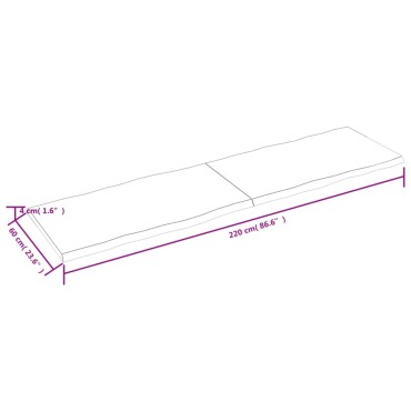 vidaXL Επιφάνεια Τραπεζιού 220x60x(2-4)cm Ακατέργαστο Μασίφ Ξύλο 1 τεμ.