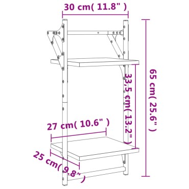 vidaXL Ράφια Τοίχου με Μπάρα 2 τεμ. Μαύρα 30x25x65cm