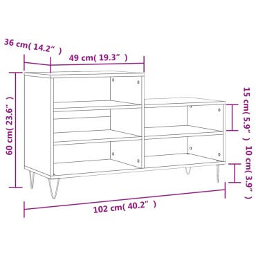 vidaXL Παπουτσοθήκη Μαύρο 102x36x60cm από Επεξεργασμένο Ξύλο