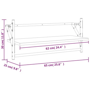 vidaXL Ράφια Τοίχου με Μπάρα 2 τεμ. Μαύρα 65x25x30cm