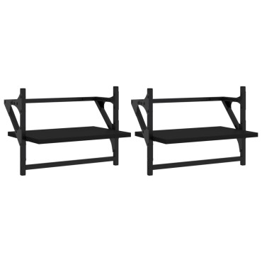 vidaXL Ράφια Τοίχου με Μπάρα 2 τεμ. Μαύρα 40x25x30cm