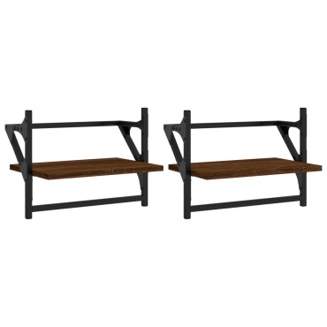 vidaXL Ράφια Τοίχου με Μπάρα 2 τεμ. Καφέ Δρυς 40x25x30cm