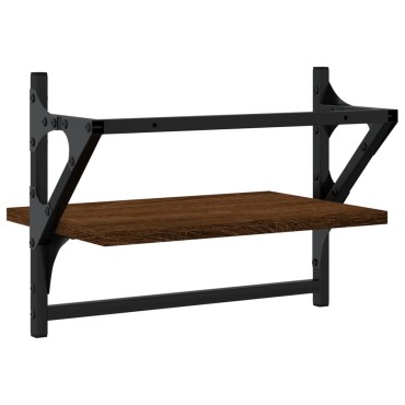 vidaXL Ράφια Τοίχου με Μπάρα 2 τεμ. Καφέ Δρυς 40x25x30cm