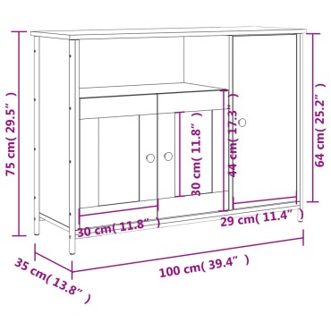 vidaXL Μπουφές Μαύρος 100x35x75cm από Επεξεργασμένο Ξύλο 1 τεμ.