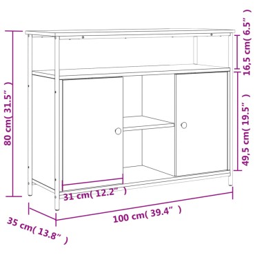 vidaXL Μπουφές Μαύρος 100x35x80cm από Επεξεργασμένο Ξύλο 1 τεμ.