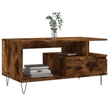 vidaXL Τραπεζάκι Σαλονιού Καπνιστή Δρυς 90x49x45cm Επεξεργασμ. Ξύλο 1 τεμ.