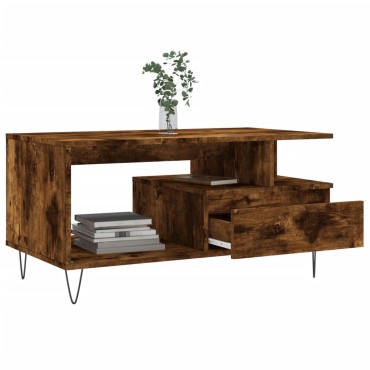 vidaXL Τραπεζάκι Σαλονιού Καπνιστή Δρυς 90x49x45cm Επεξεργασμ. Ξύλο 1 τεμ.
