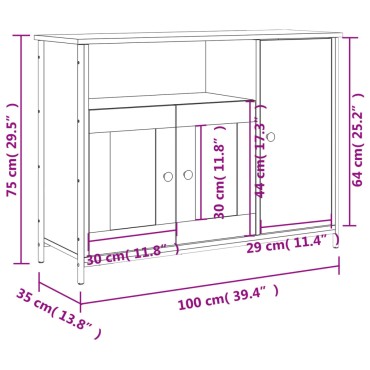 vidaXL Μπουφές Γκρι Sonoma 100x33x75cm από Επεξεργασμένο Ξύλο 1 τεμ.