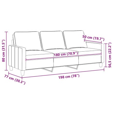 vidaXL Καναπές Τριθέσιος Μαύρος Υφασμάτινος 198x77x80cm 1 τεμ.