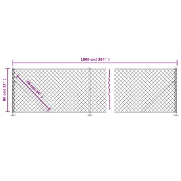 vidaXL Συρματόπλεγμα Περίφραξης Ασημί 0.8x10 μ. με Βάσεις Φλάντζα