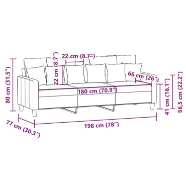 vidaXL Καναπές Τριθέσιος Μαύρος Υφασμάτινος 198x77x80cm 1 τεμ.