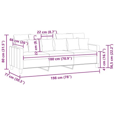 vidaXL Καναπές Τριθέσιος Μαύρος Υφασμάτινος 198x77x80cm 1 τεμ.