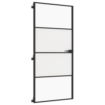 vidaXL Εσωτερική Πόρτα Μαύρη 93 x 201,5 εκ. Ψημένο Γυαλί & Αλουμίνιο