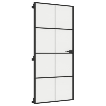 vidaXL Εσωτερική Πόρτα Μαύρη 93 x 201,5 εκ. Ψημένο Γυαλί & Αλουμίνιο