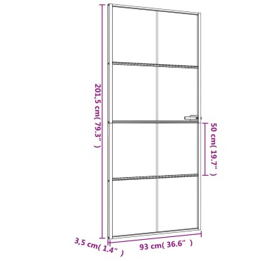 vidaXL Εσωτερική Πόρτα Μαύρη 93 x 201,5 εκ. Ψημένο Γυαλί & Αλουμίνιο