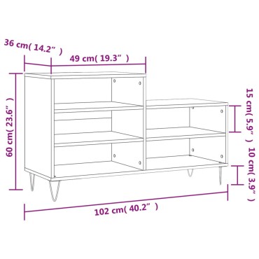 vidaXL Παπουτσοθήκη Γυαλιστερό Λευκό 102x36x60cm Επεξεργασμένο Ξύλο
