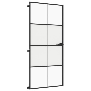 vidaXL Εσωτερική Πόρτα Μαύρη 93 x 201,5 εκ. Ψημένο Γυαλί & Αλουμίνιο