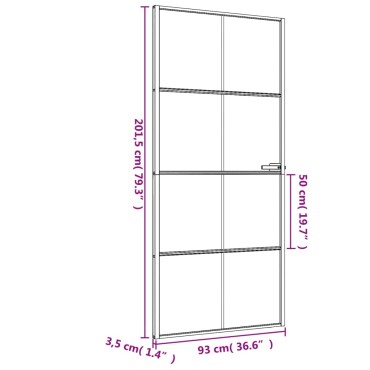vidaXL Εσωτερική Πόρτα Μαύρη 93 x 201,5 εκ. Ψημένο Γυαλί & Αλουμίνιο