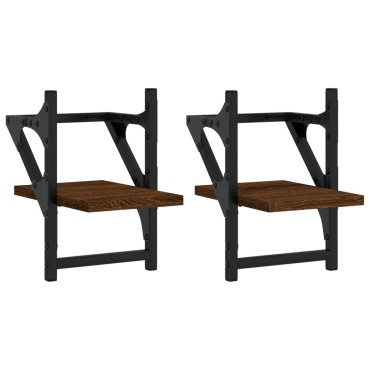 vidaXL Ράφια Τοίχου με Μπάρα 2 τεμ. Καφέ Δρυς 20x25x30cm