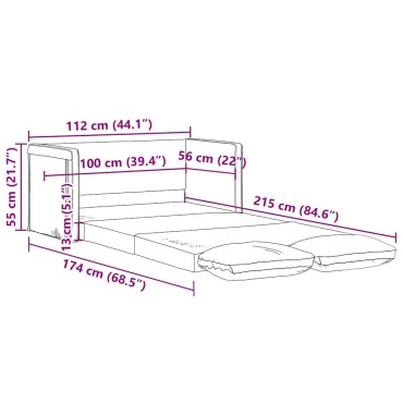 vidaXL Καναπές-Κρεβάτι Δαπέδου 2 σε 1 Μαύρος 112x174x55cm Ύφασμα 1 τεμ. Γωνιακός
