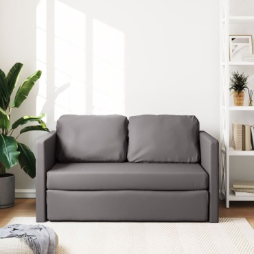 vidaXL Καναπές-Κρεβάτι Δαπέδου 2 σε 1 Γκρι 112x174x55cm Συνθ. Δέρμα 1 τεμ. Γωνιακός