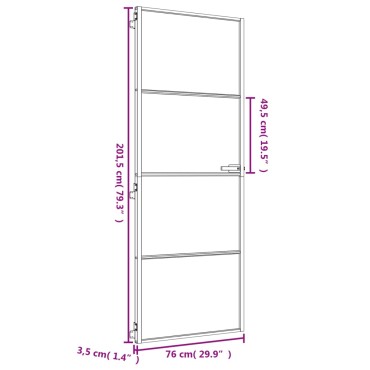 vidaXL Εσωτερική Πόρτα Χρυσή 76 x 201,5 εκ. Ψημένο Γυαλί & Αλουμίνιο