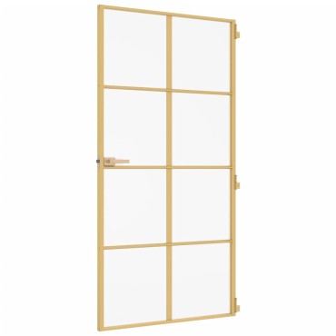 vidaXL Εσωτερική Πόρτα Χρυσή 102,5x201,5 εκ. Ψημένο Γυαλί & Αλουμίνιο