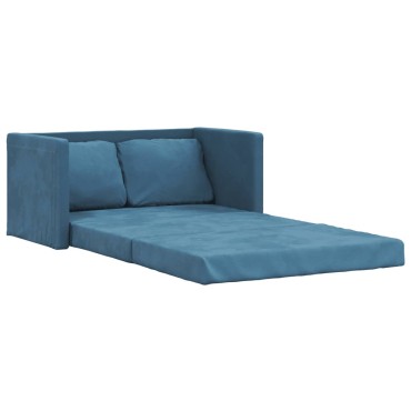 vidaXL Καναπές-Κρεβάτι Δαπέδου 2 σε 1 Μπλε 122x204x55cm Βελούδινος 1 τεμ. Γωνιακός