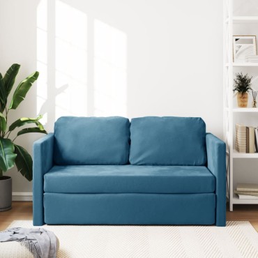 vidaXL Καναπές-Κρεβάτι Δαπέδου 2 σε 1 Μπλε 122x204x55cm Βελούδινος 1 τεμ. Γωνιακός