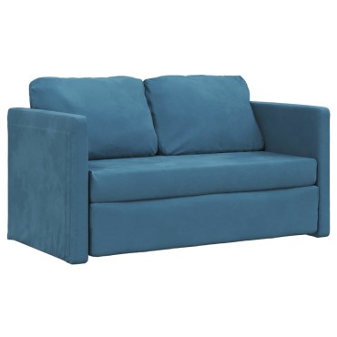 vidaXL Καναπές-Κρεβάτι Δαπέδου 2 σε 1 Μπλε 122x204x55cm Βελούδινος 1 τεμ. Γωνιακός