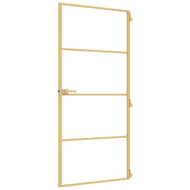 vidaXL Εσωτερική Πόρτα Χρυσή 93 x 201,5 εκ. Ψημένο Γυαλί & Αλουμίνιο