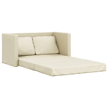 vidaXL Καναπές-Κρεβάτι Δαπέδου 2 σε 1 Κρεμ 112x174x55cm Συνθ. Δέρμα 1 τεμ. Γωνιακός