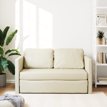 vidaXL Καναπές-Κρεβάτι Δαπέδου 2 σε 1 Κρεμ 112x174x55cm Συνθ. Δέρμα 1 τεμ. Γωνιακός
