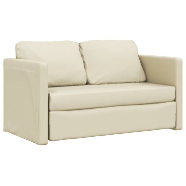 vidaXL Καναπές-Κρεβάτι Δαπέδου 2 σε 1 Κρεμ 112x174x55cm Συνθ. Δέρμα 1 τεμ. Γωνιακός