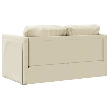 vidaXL Καναπές-Κρεβάτι Δαπέδου 2 σε 1 Κρεμ 112x174x55cm Συνθ. Δέρμα 1 τεμ. Γωνιακός