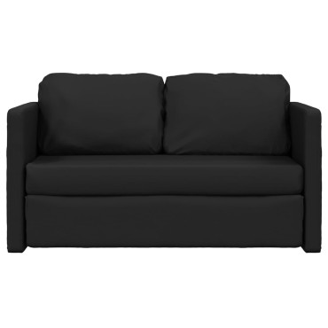 vidaXL Καναπές-Κρεβάτι Δαπέδου 2 σε 1 Μαύρο 112x174x55cm Συνθ. Δέρμα 1 τεμ. Γωνιακός