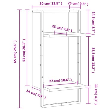 vidaXL Ράφι Τοίχου με Μπάρα Καπνιστή Δρυς 30x25x65cm 1 τεμ.