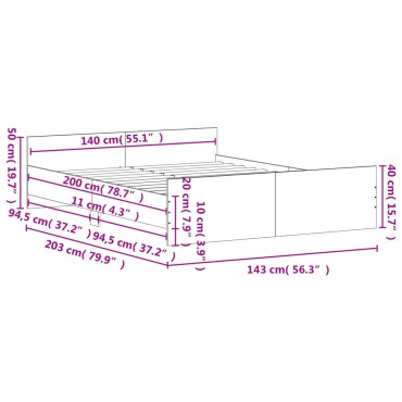 vidaXL Πλαίσιο Κρεβατιού με Κεφαλάρι & Υποπόδιο Μαύρο 140x200cm 1 τεμ. - Διπλό