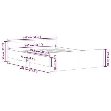 vidaXL Πλαίσιο Κρεβατιού με Κεφαλάρι & Υποπόδιο Μαύρο 140x200cm 1 τεμ. - Διπλό