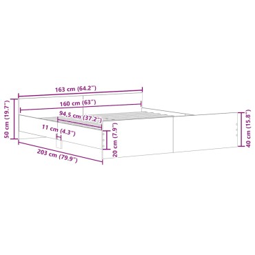 vidaXL Πλαίσιο Κρεβατιού με Κεφαλάρι&Ποδαρικό Μαύρο 160x200cm 1 τεμ. - Διπλό