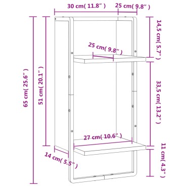vidaXL Ράφι Τοίχου με Μπάρα Καφέ Δρυς 30x25x65cm 1 τεμ.