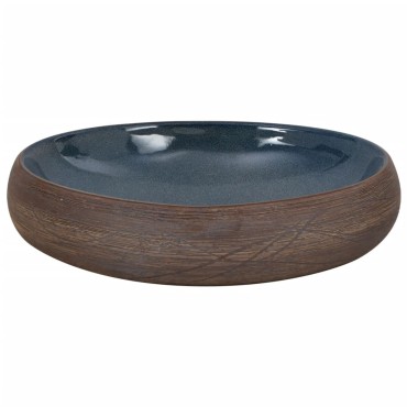 vidaXL Νιπτήρας Οβάλ Καφέ και Μπλε 59 x 40 x 15 εκ. Κεραμικός